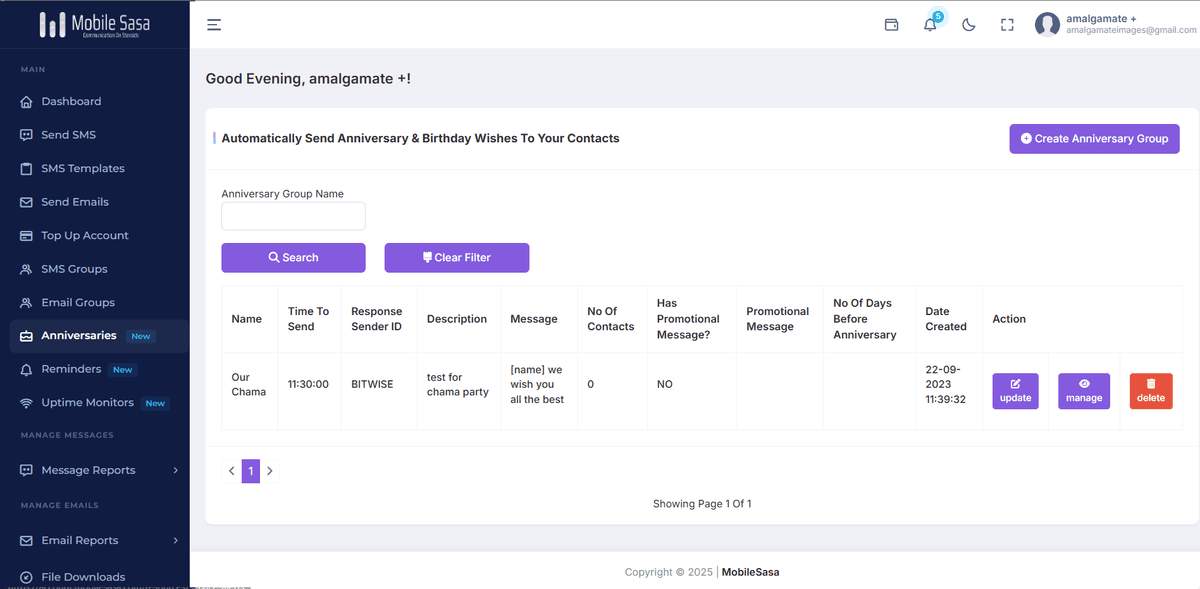 Analytics dashboard